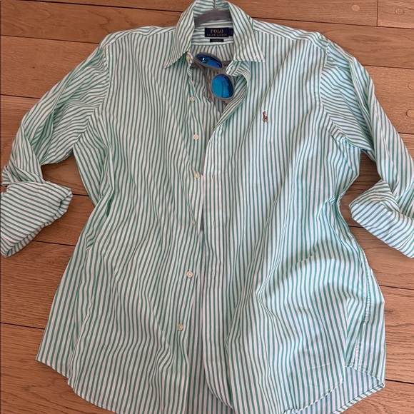 Ralph Lauren Green and White Striped Polo Shirt - Picture 4 of 8